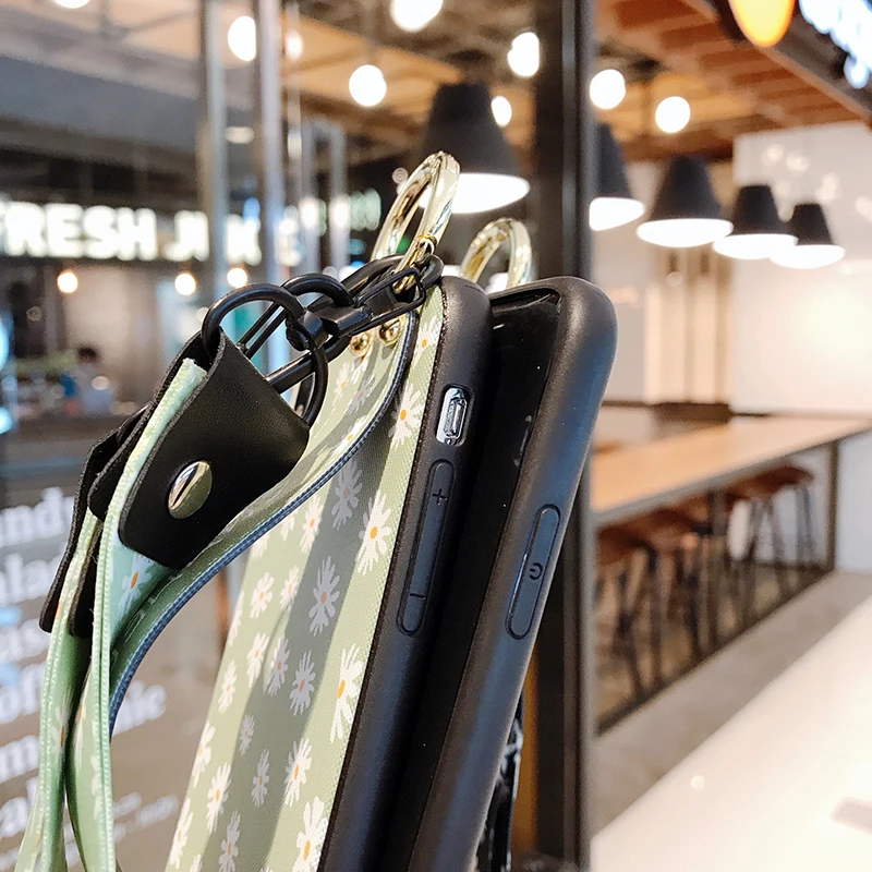 

Small Flowers Wrist Strap Phone Case For iPhone 12 11 pro MAX X XR XS 7 8 6 6s Plus SE 2020 Phone Holder Cover Neck Lanyard Case