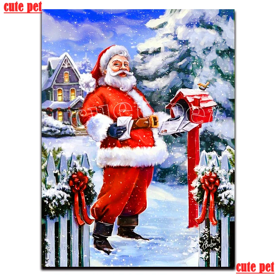 

5D алмазная живопись «сделай сам», популярная Зимняя Вышивка крестиком Санта-почтовый человек, полноразмерная Алмазная вышивка, мозаика, картина, рождественские подарки