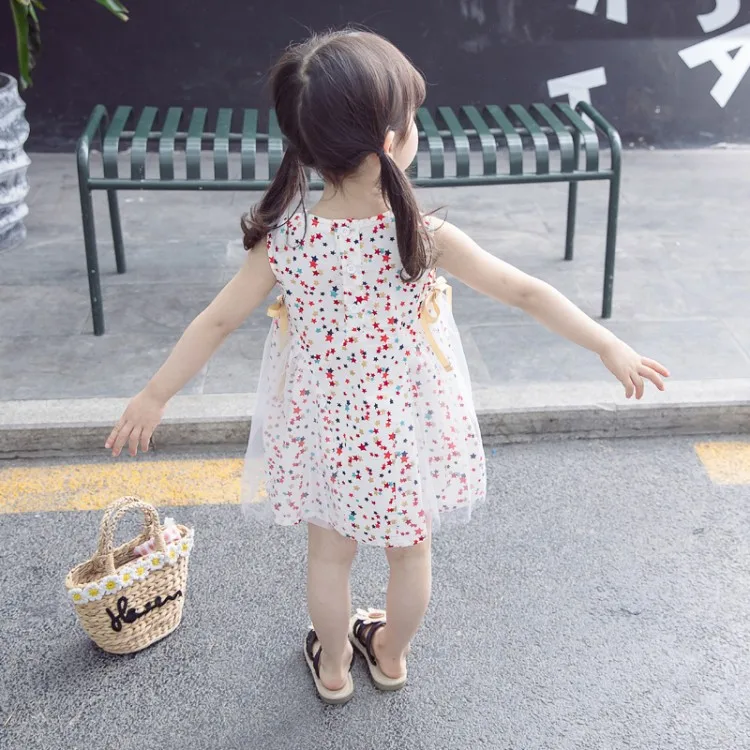 

Summer New Fashion Baby Sleeveless Clothes Girls Star Print Crew Neck Dresses Child Clothing Dress