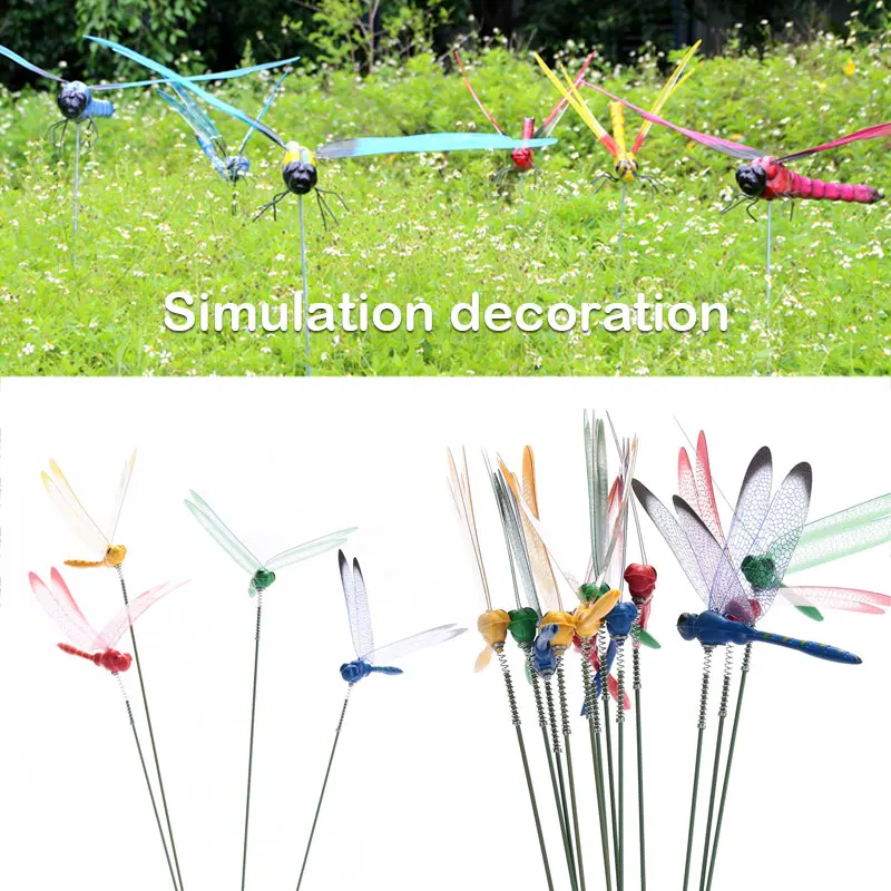 

10pcs Dragonfly Garden Decor Ornament Lawn Garden Decoration 3D Double Artificial Yard Christmas Grassland Outdoor Flowerpot