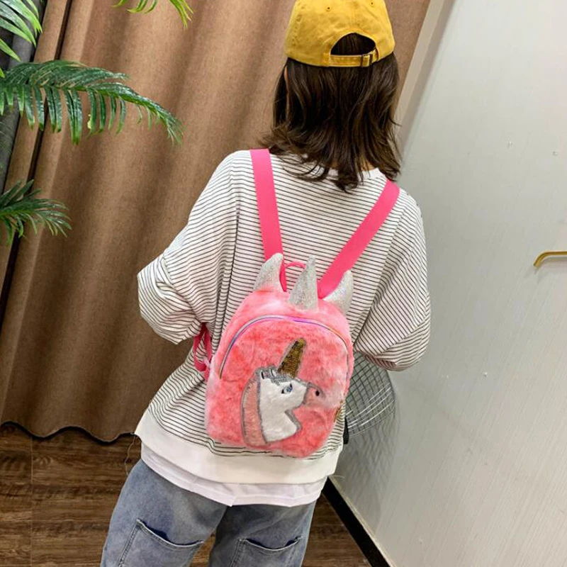 Модный рюкзак для девочек Студенческая сумка с блестками и единорогом женский