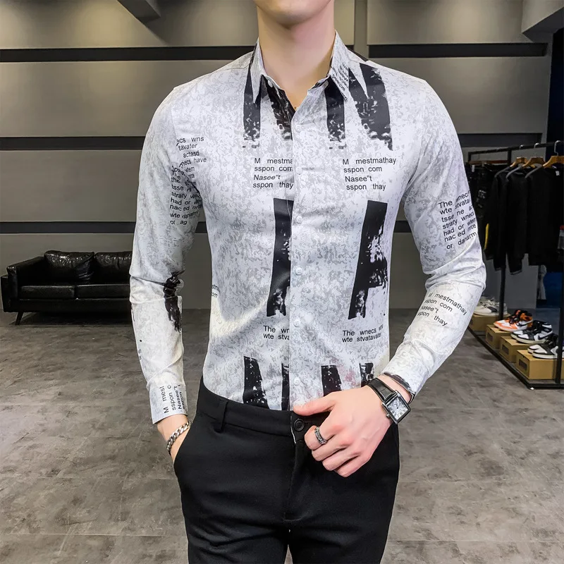 

Men Clothing 2021 Original Spring New Products Long Sleeve Slim Shirt Men's Letter Long Sleeve Shirt Chemise Homme