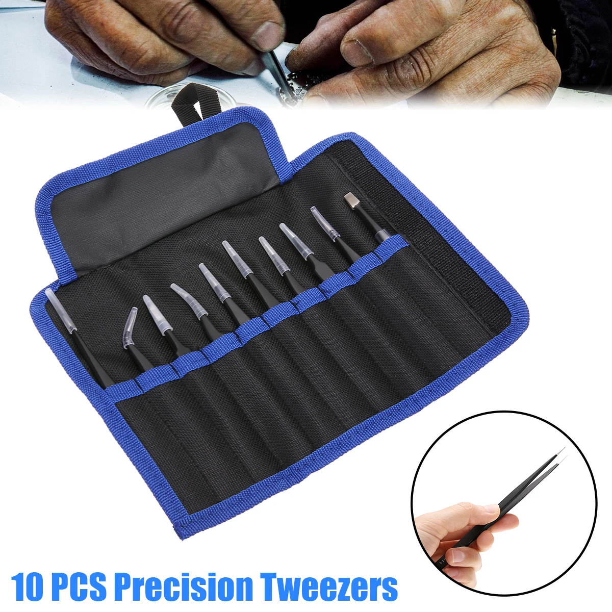 

10pcs Anti-static ESD Stainless Steel Tweezers Maintenance Tools Industrial Precision Curved Straight Tweezers Repair Tools Set