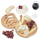 Набор из бамбуковой доски для сыра и ножей, круглая сетчатая доска из дерева Hevea со встроенным отсеком для сервировки посуды, кухонный инструмент