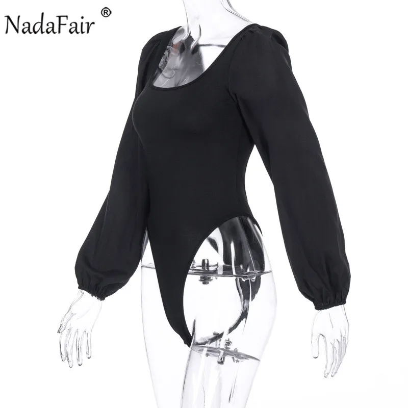 Женский комбинезон Nadafair черный/белый с длинным рукавом и квадратным воротником |