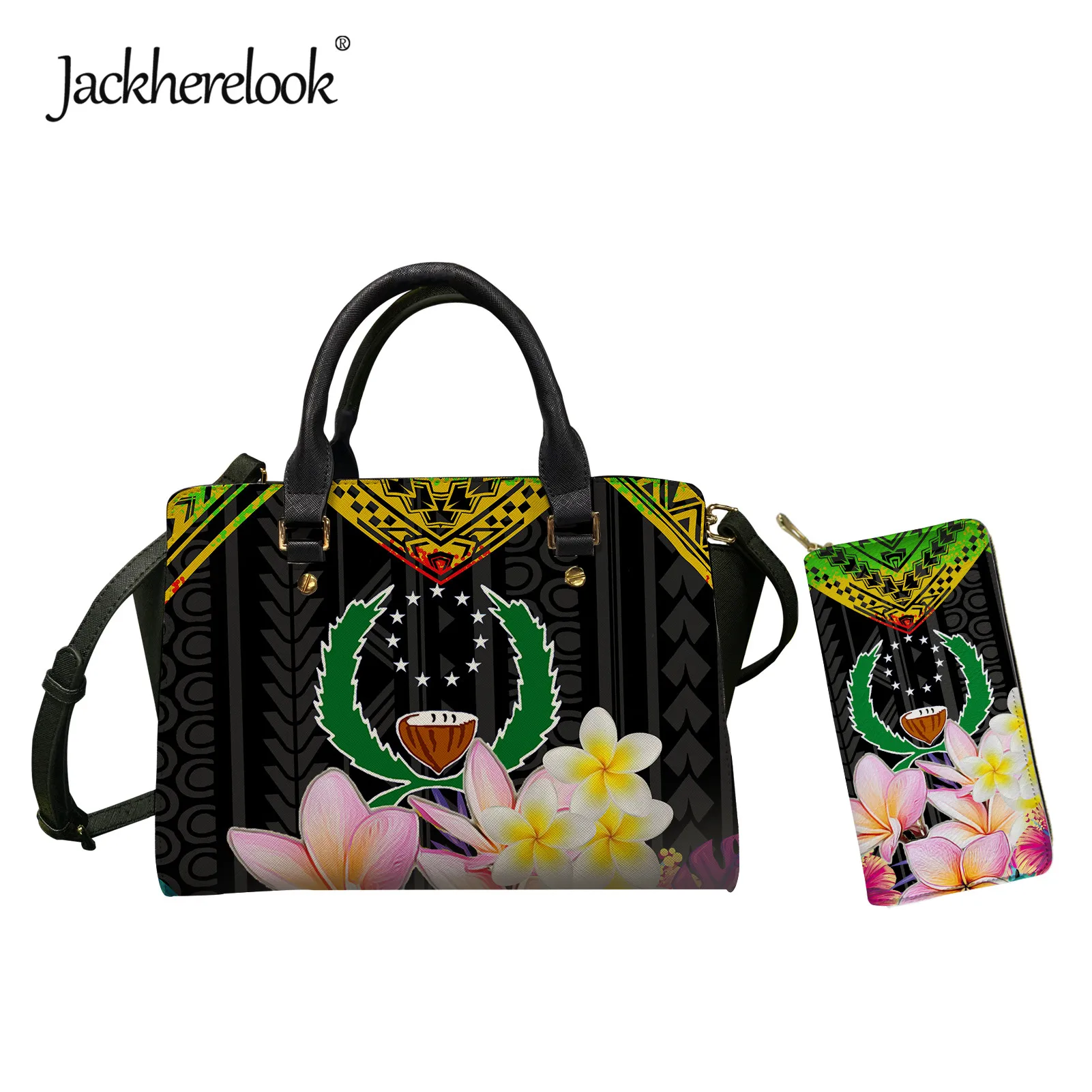 

Jackherelook Plumeria Pohnpei Polynesian Pattern Womens Luxury PU Handbag Crossbody Messenger Bag Female Tote Bag Wallet Set