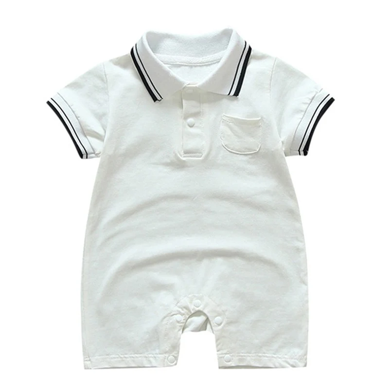 

Newborn Baby Rompers Toddler Baby Boys Girls Short Sleeve Jumpsuit Turn-Down Collar Pocket Romper Infant Baby Clothing Costume