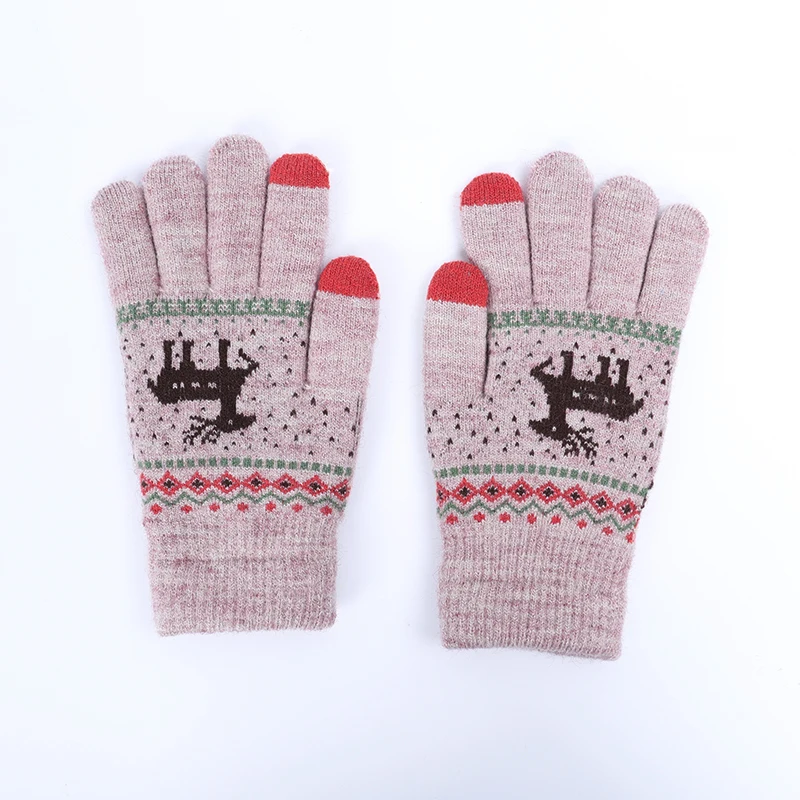 Зимние женские винтажные вязаные перчатки с оленем утепленные сенсорным экраном