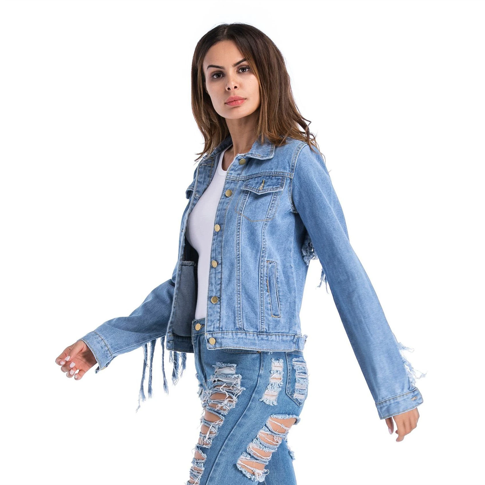 Модная женская осенне-зимняя джинсовая куртка светильник синий Бомбер Короткая