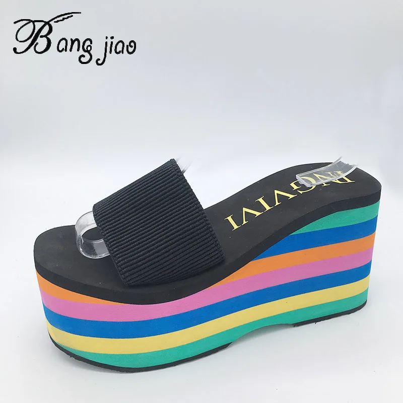 Высококачественные женские шлепанцы из ЭВА С Разноцветными полосками обувь на