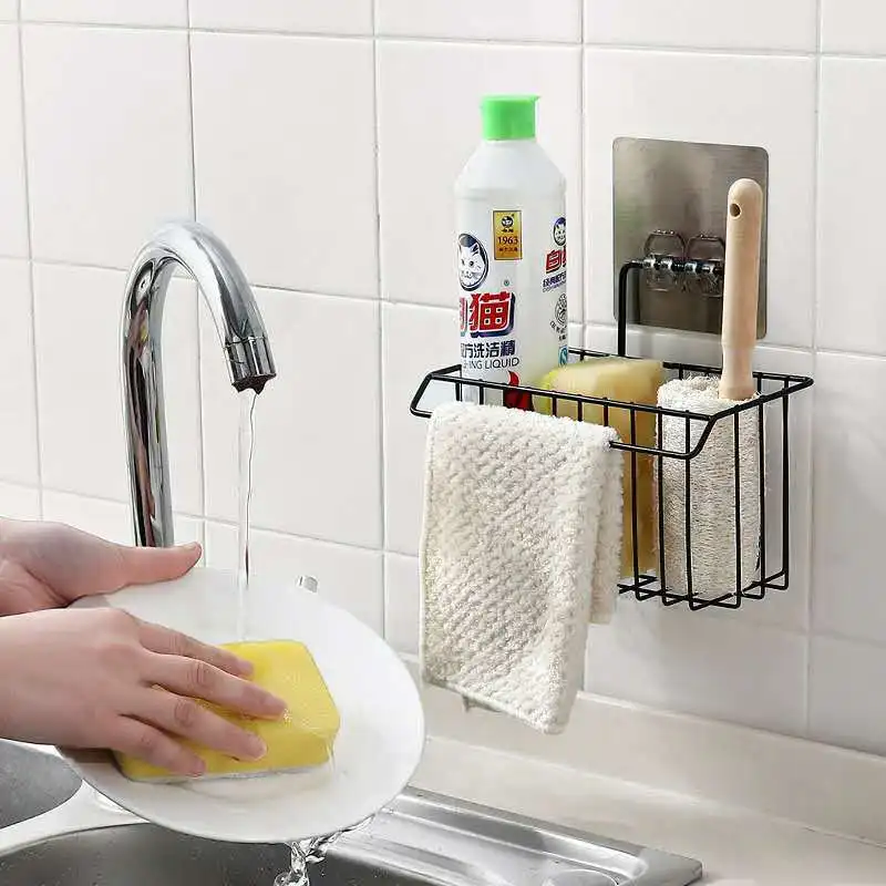 

Подвесной стеллаж для хранения кухонной тряпки, держатель для губки, корзина для хранения, полка для слива шампуня, полотенец, кухни JU32611
