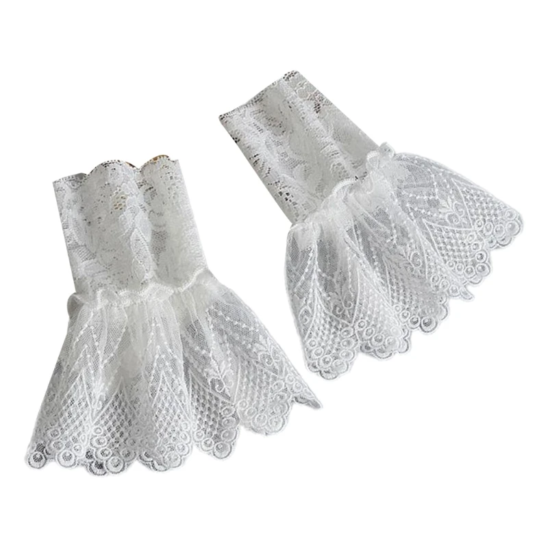 

Women Ruffled Lace Layered Horn Cuffs Stretch Bracelet Decorative False Sleeves A0NF