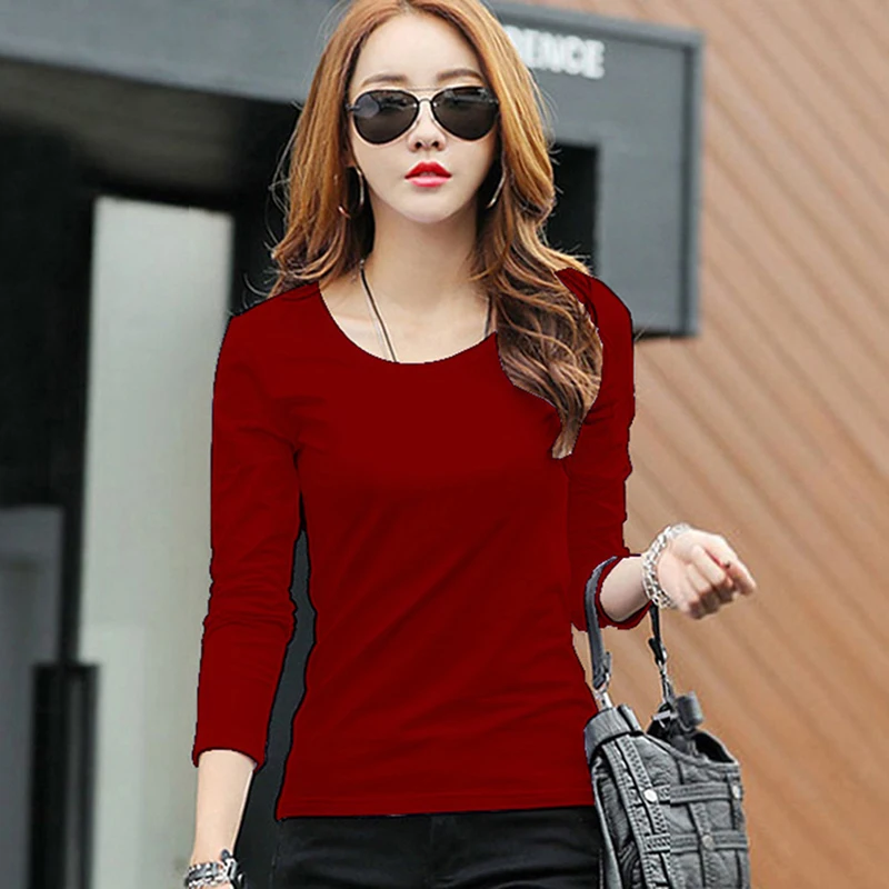 

Basic T Shirt Women Long Sleeve Women Tops 2021 Autumn Winter Women Tops Tees Cute Solid Loose T-shirts Casual Tunic