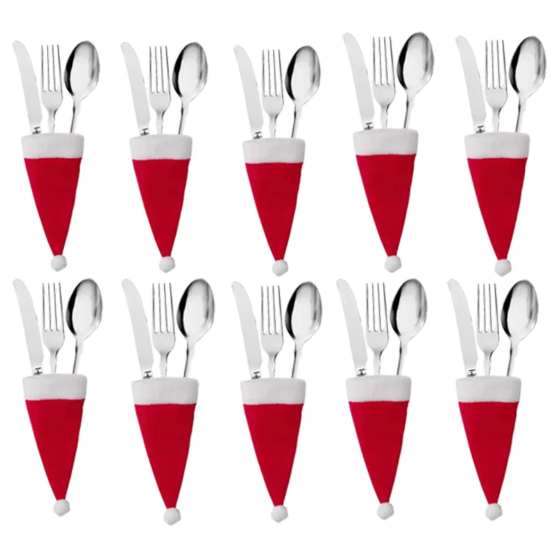 

5/10 шт. Сумка-держатель для столовой посуды, Рождественская шляпа, новогодние 2022, рождественские украшения для дома, кухни, столовая посуда, Р...