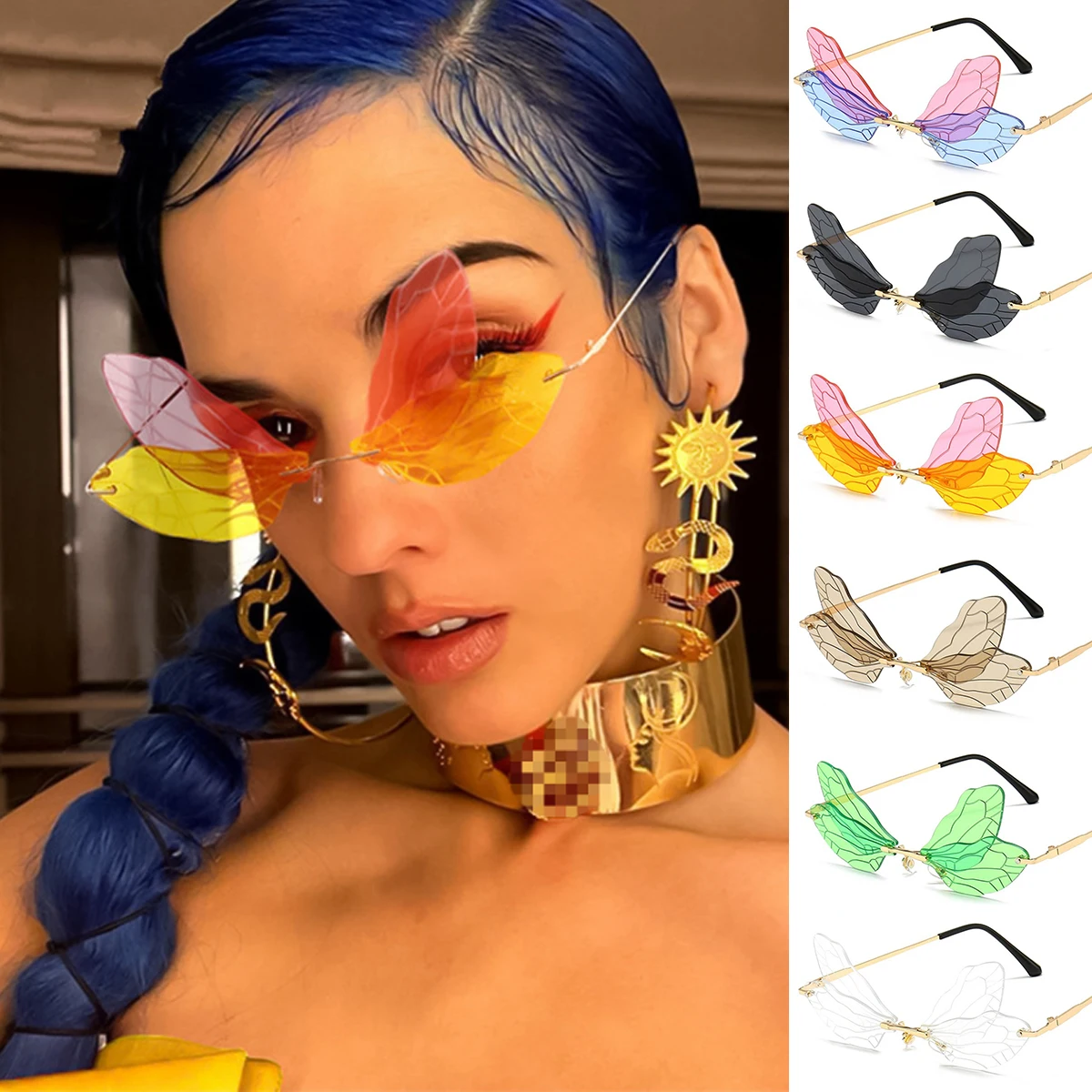 Модные Винтажные Солнцезащитные очки без оправы женские в стиле стимпанк со