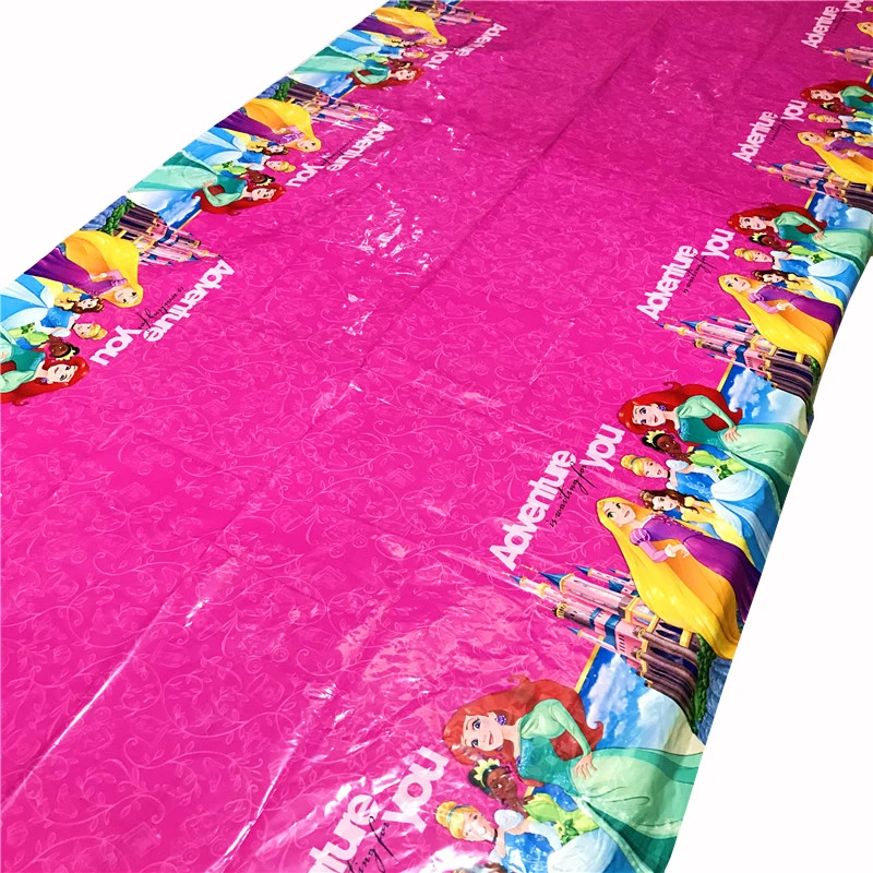 Столешница размером 260x108 см с изображением Белоснежки, Рапунцель и Белль для детской вечеринки в стиле принцесс.