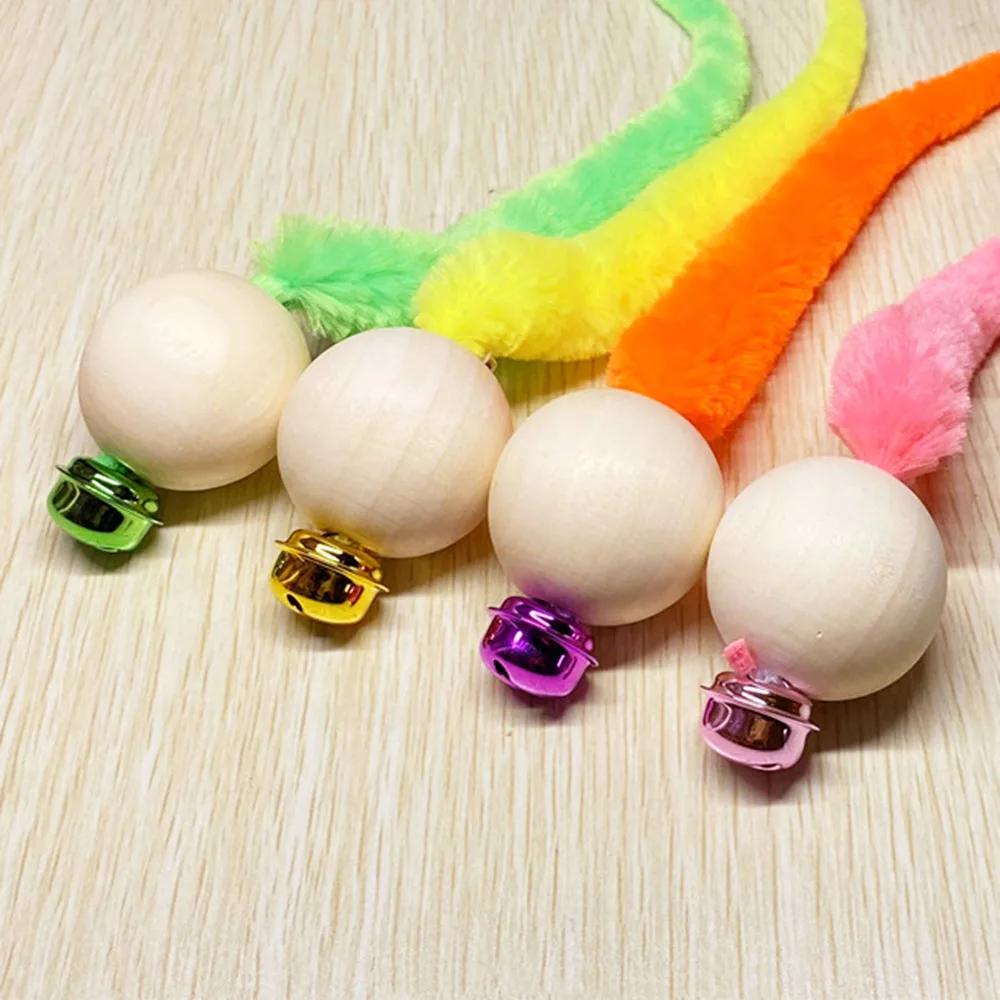 

Cat Toy Bell Kitten Toy Squeak Juguetes Para Gatos Wooden Toy with Soft Tail Blue Yellow Green Color Pet Toys Katten Speelgoed