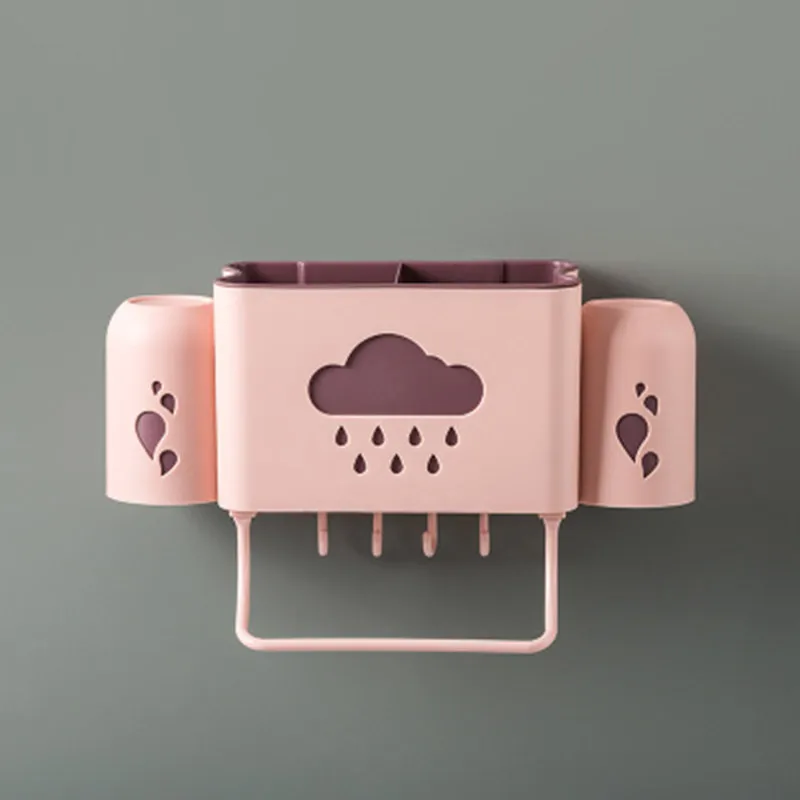 

Silicone Bathroom Accessories Organizer Set Toothbrush Holder Tooth Cup 2 Grids Storage Box Wall Mount Rack Tools Set for home