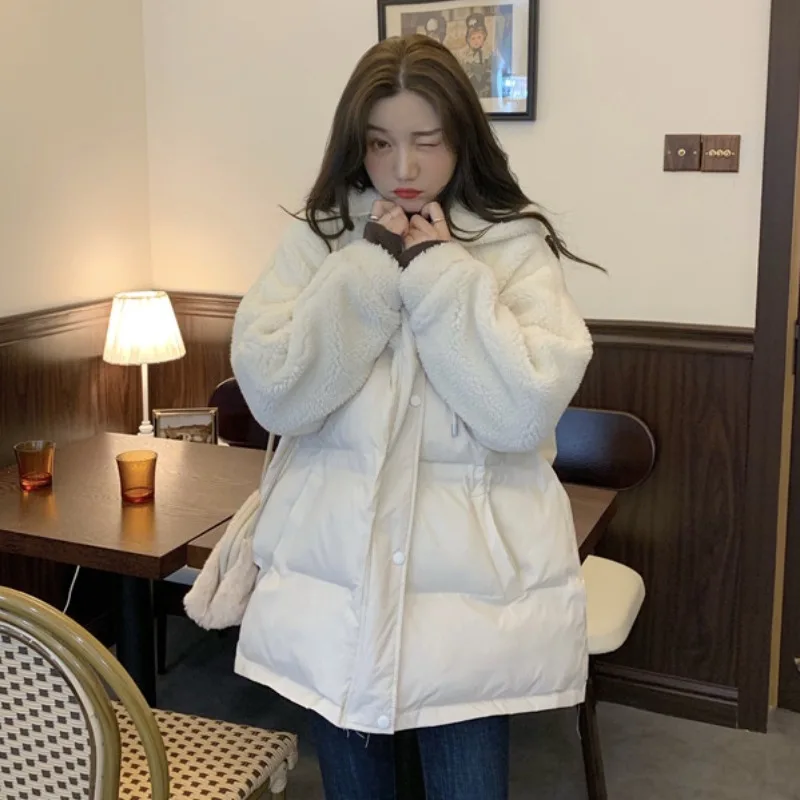 Women's Jacket Winter Oversized Korea Warm Cotton Patchwork Thick Loose Padded Coat Hooded Puffer Parkas Casual Overcoat 2022