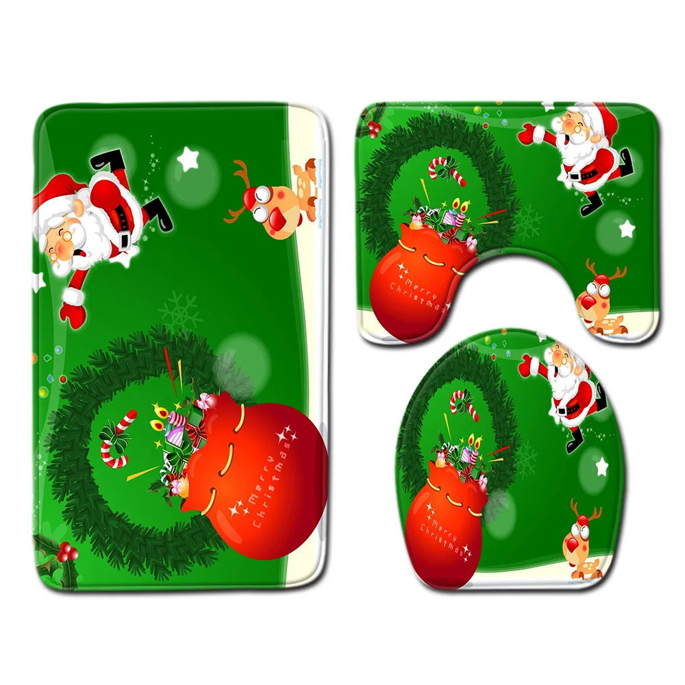 Рождественские коврик для ванной комнаты Набор Впитывающий Коврик и душа