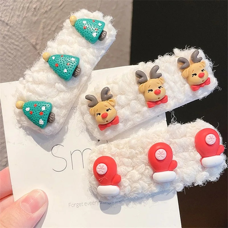 

2pcs New Christmas BB Clip Headdress Elk Hair Clip Santa Claus Hair Clip Children Camb Hair Ornament Christmas Hair Accessories