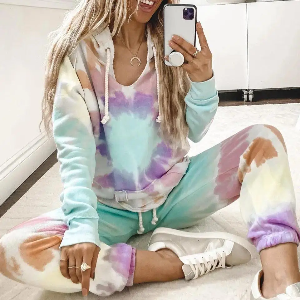 

Pajamas For Women's Sleepwear Printing Tie-dye Pajamas Set long Sleeve Pyjama Home Service SuitTwo-piece pajama set women
