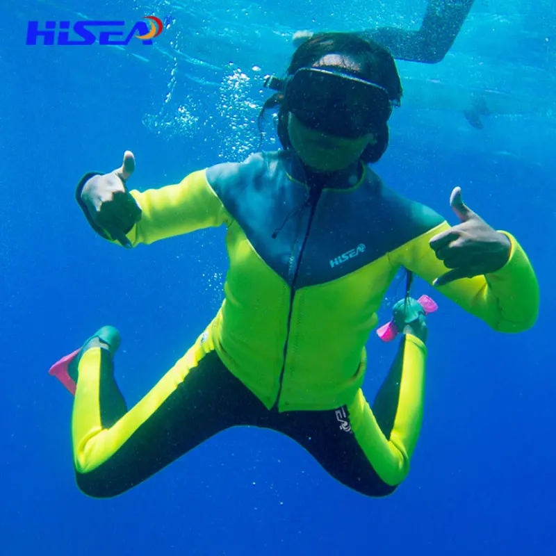 Hisea 2.5 millimetri di Neoprene Donne Muta 2 Pezzi Manica Lunga Anti-Uv Diving Suit Costume Da Bagno di Alta Qualità Immersioni Surf Pantaloni Giacca