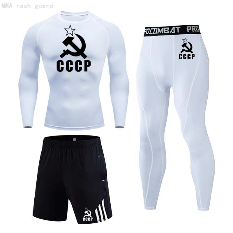 

Men Compressive Running tight track suit Men CCCP base layer long sleeve T shirt Fitness leggings Fitness Men Gym Clothes CCCP