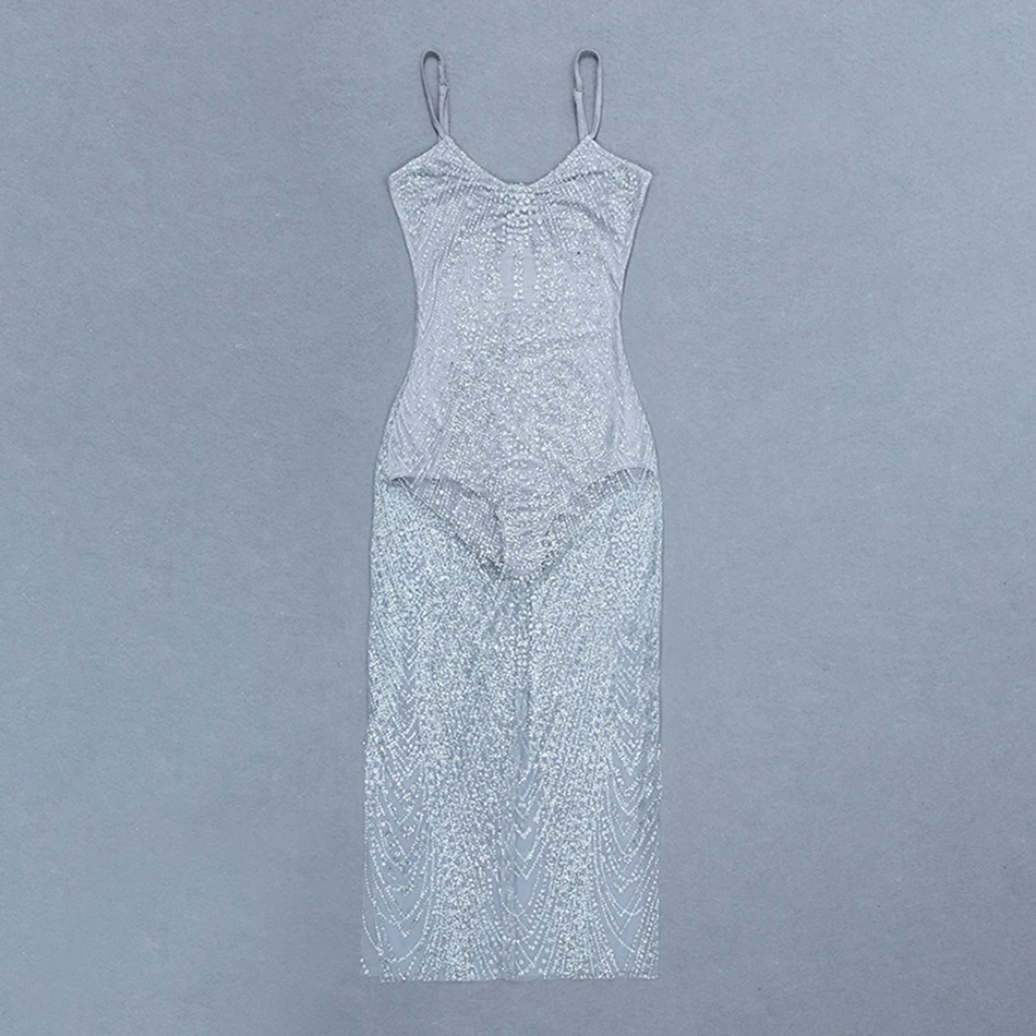 Женское Сетчатое платье миди без рукавов облегающее спагетти Клубное вечернее