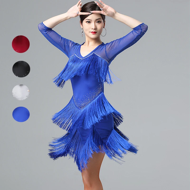 Платье для латиноамериканских танцев одежда выступлений командных танцевальных