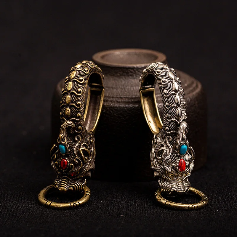 Латунный брелок в виде головы дракона с красными глазами китайский фэн-шуй на