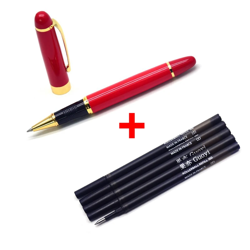 red - 5 Black ink Guoyi A203 креативная металлическая гелевая ручка для обучения в офисе для школы, канцелярские принадлежности, подарки, роскошная ручка для отеля, шариковая ручка для делового письма - Цвет: red - 5 Black ink