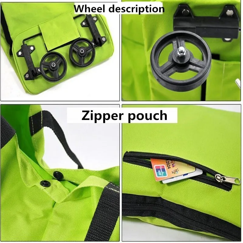 

Zhuangshijie Folding Grocery Shopping Bags With Wheels, Women Sturdy Canvas Cart Tote, Eco-Friendly Reusable Supermarket Bag
