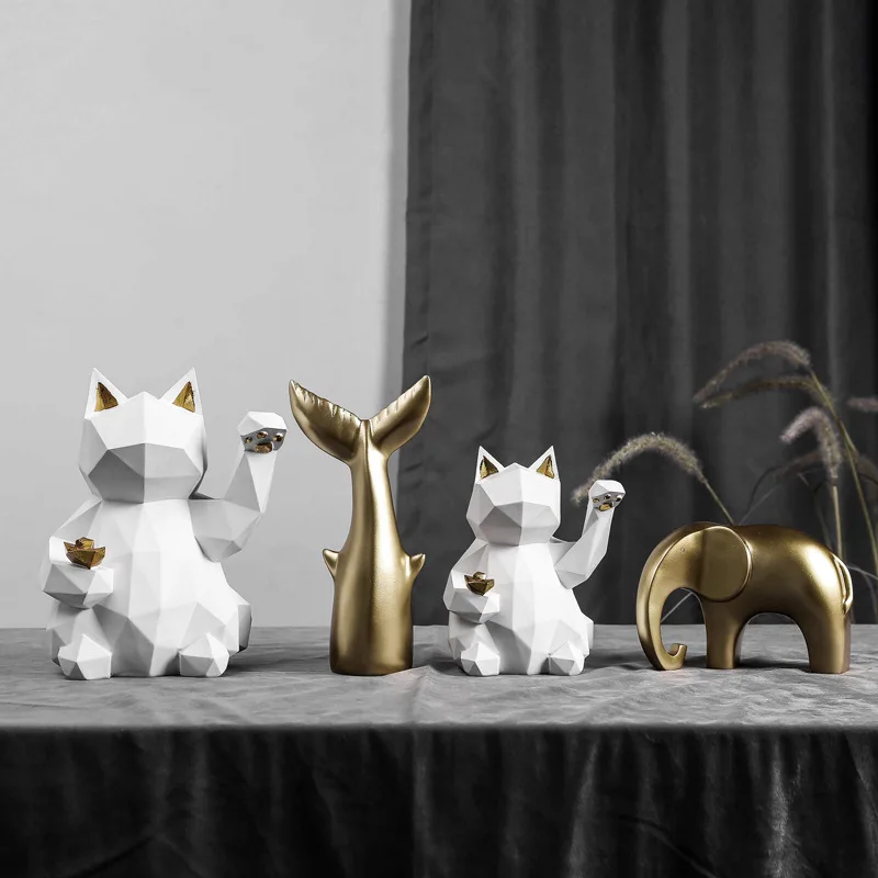 Новинка креативное украшение из смолы Кот удачи Геометрия гостиная для дома и