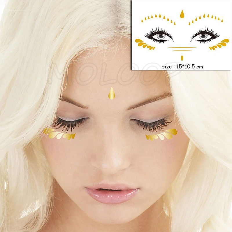 

Gold Face Temporary Tattoo Sticker Water Drop Diamond Waterproof Freckles Makeup Eye Decal Body Art for Girl Kid 11