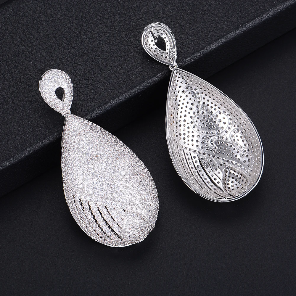 

Three Colors Trendy Waterdrop Pierced Cubic Zirconia Dangle Drop Earrings For Women Girls halloween earrings