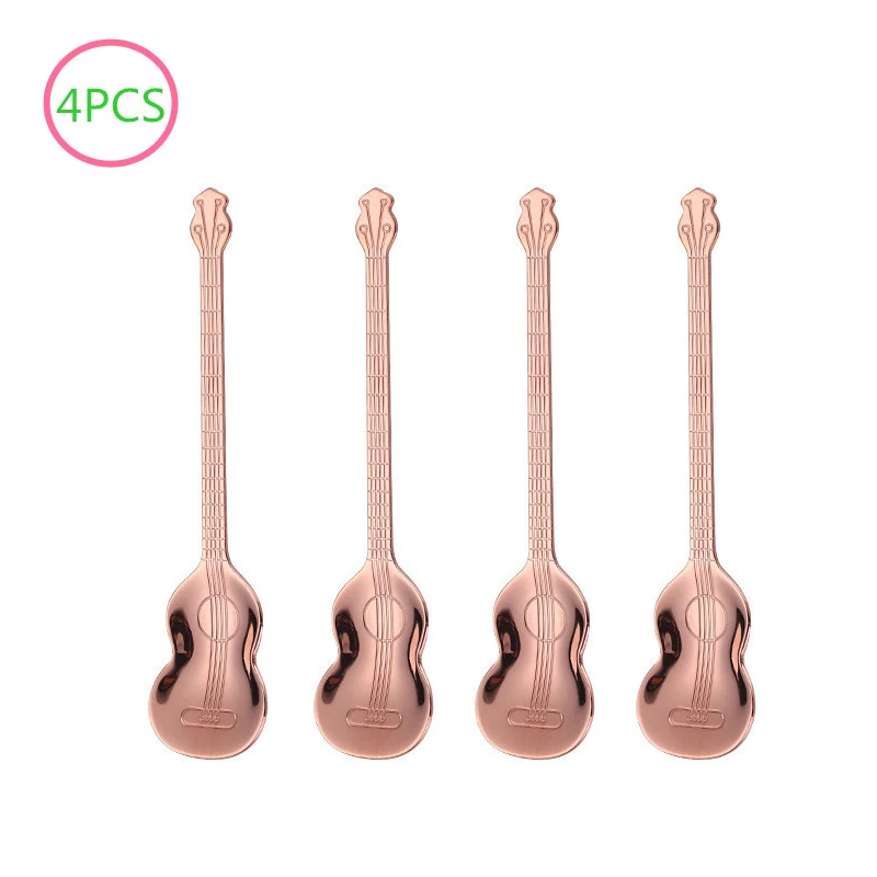 rosegold spoon Креативный Гитарный комплект кофейных ложек из нержавеющей стали, десертная ложка для мороженого, чайные ложки, кофейные аксессуары, столовые приборы, инструменты для питья - Цвет: rosegold spoon