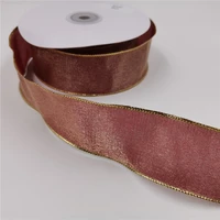 38mm x 25 yards rust organza wire golden edge ribbon for birthday decoration gift wrapping 1 12