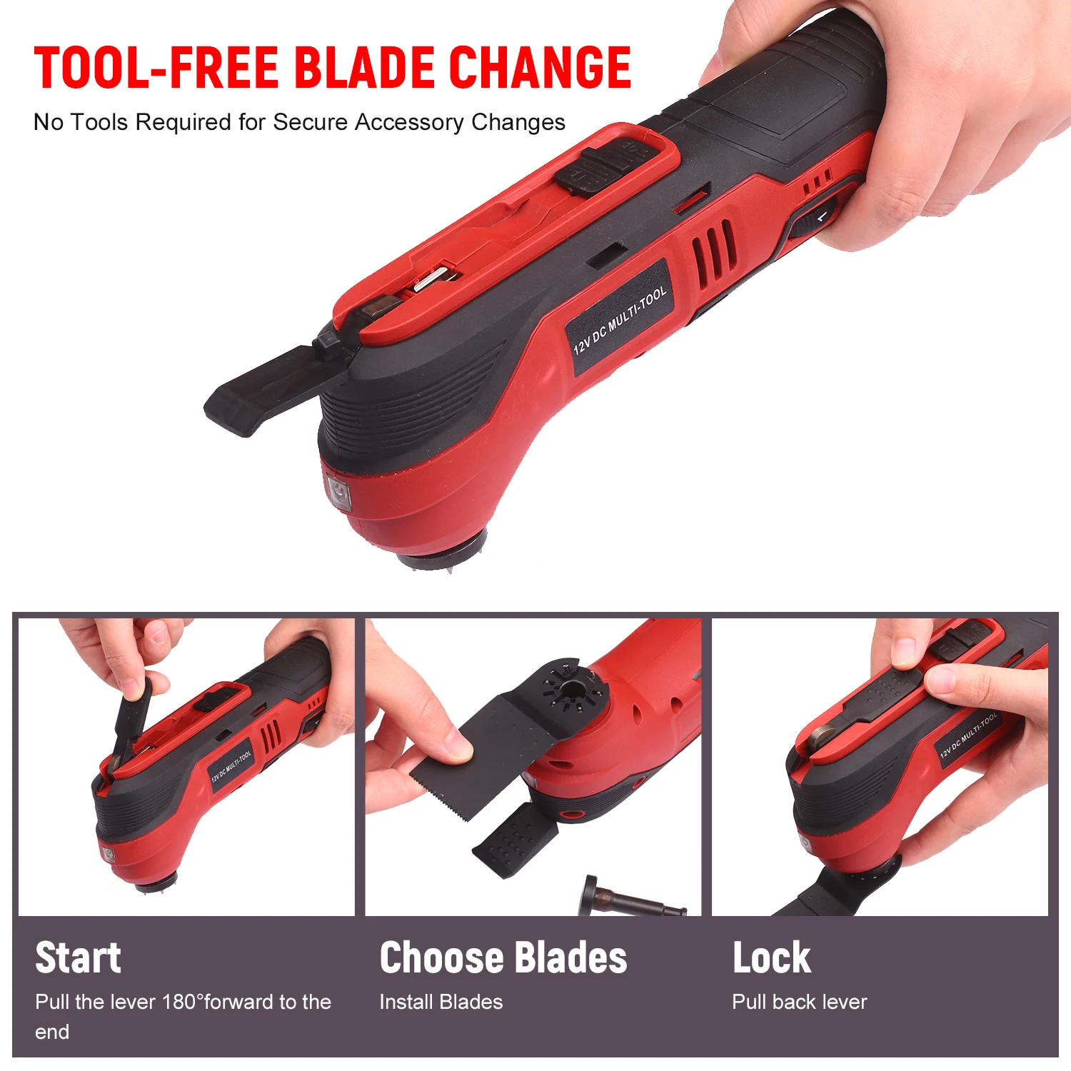 

Oscillating Tool 12V Lithium Ion Cordless Oscillating Multi Tool 2.0Ah Fast Charging 6 Variable Speed with Accesories