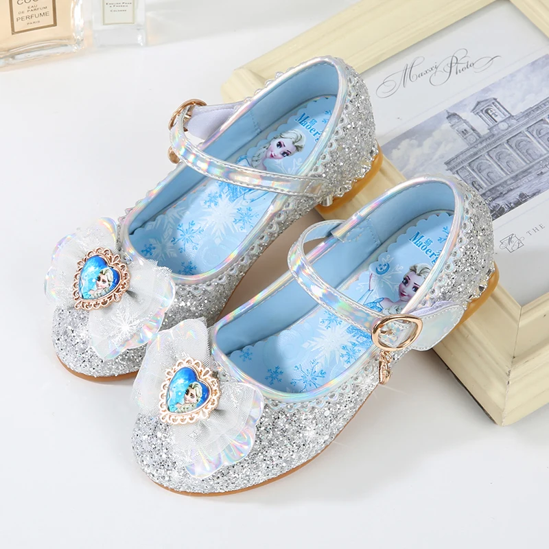 Детские летние туфли с кристаллами Модные балетки милым бантом Эльзы из