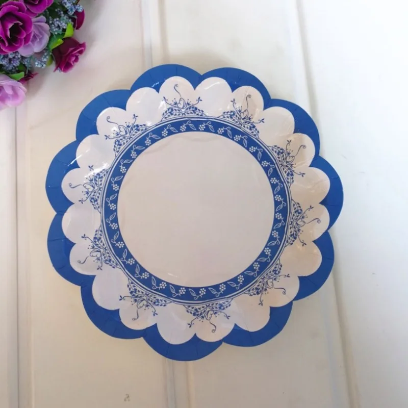 Китайский Синий и белый фарфор одноразовая посуда бумажная тарелка салфетки