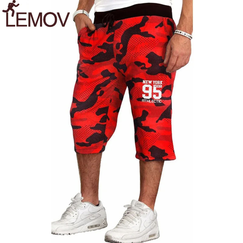 Мужские спортивные шорты LEMOV синие/красные камуфляжные для бега 2018|Мужские