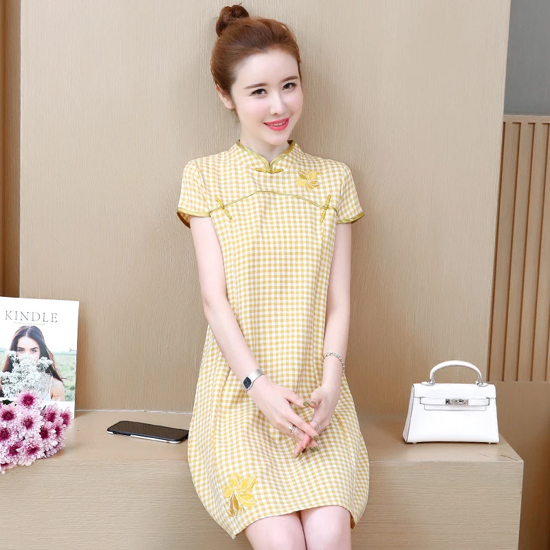 Шелк атлас cheongsam китайское традиционное платье vestido короткий рукав женский Высокий воротник qipao вечерние платья