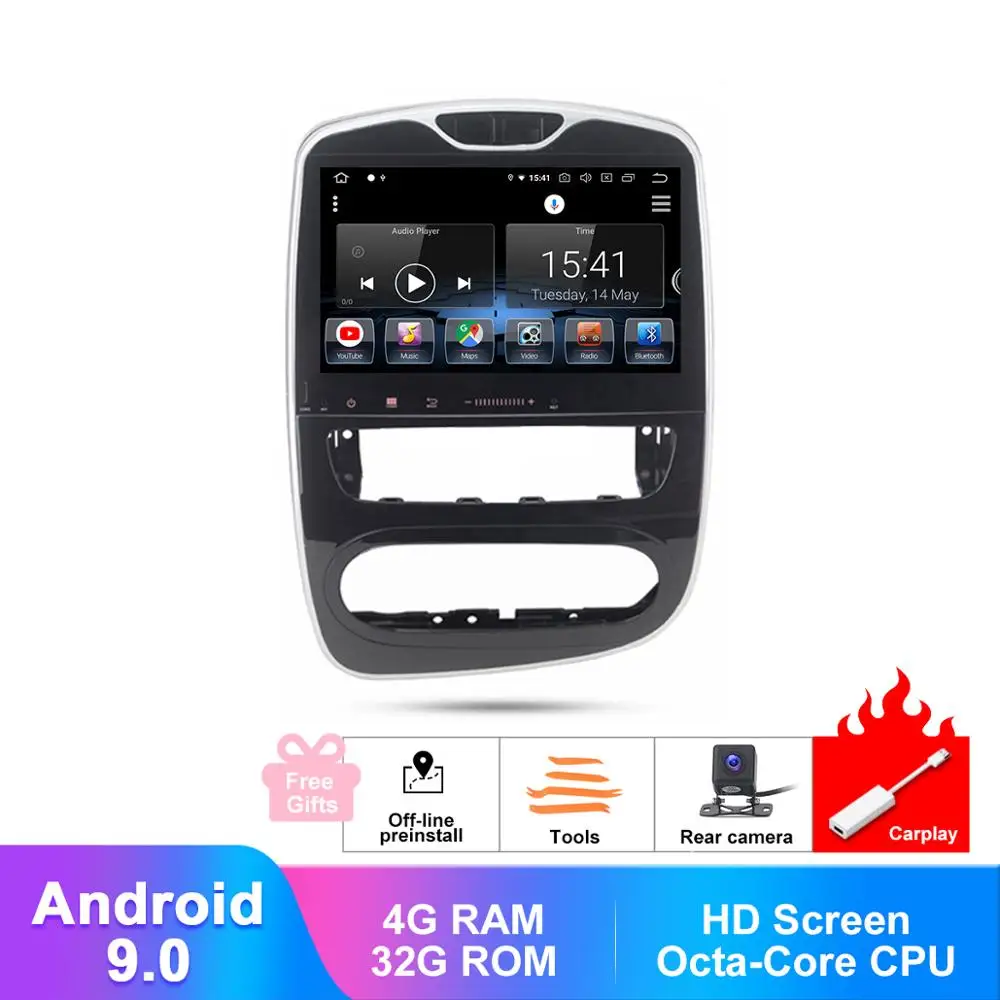 10 1 &quotAndroid 9 0 автомобильный радиоприемник для Renault Clio 2012 2018 мультимедиа FM RDS CarPlay wifi