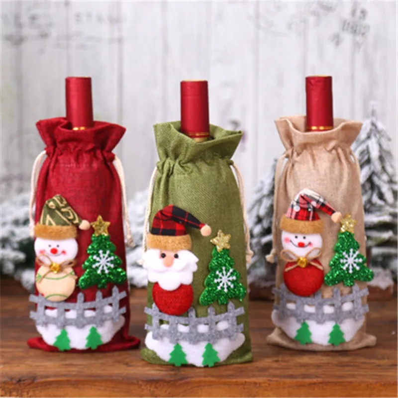 

Christmas Decorations Santa Claus Wine Bottle Covers Snowman Champagne Gifts Bags Sequins Xmas Home Dinner Party Table Decors