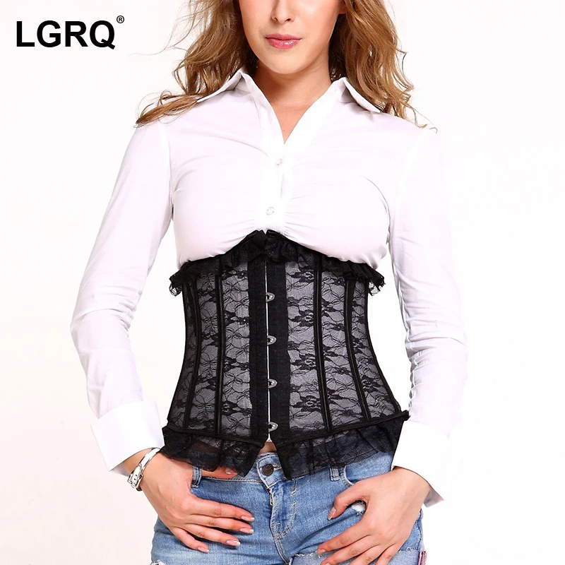 

[LGRQ] черный кружевной прозрачный корсет, Женский корсет на молнии, Корректирующее белье, модный корректирующий корсет для осени и зимы 19D2894