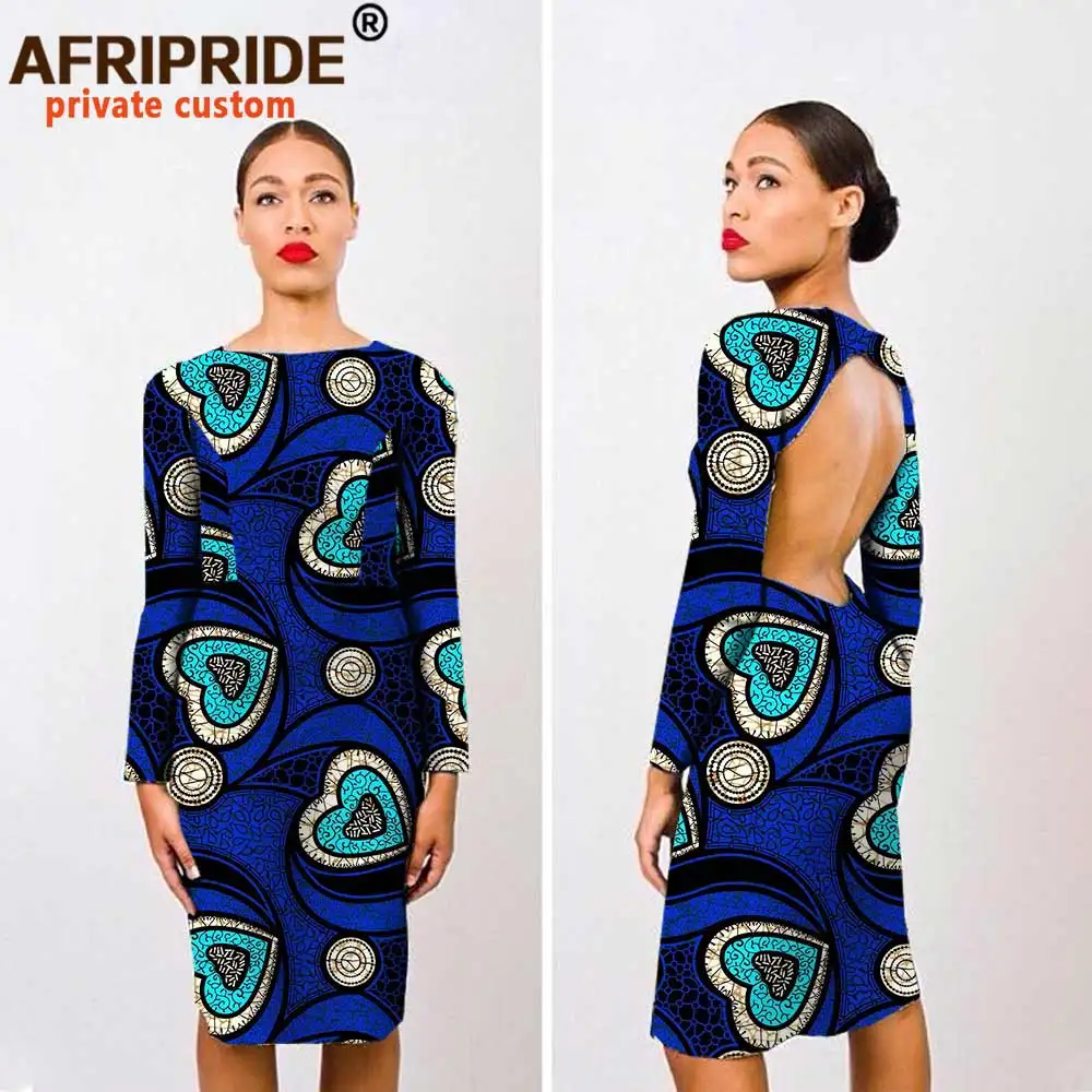 2019 африканские платья для женщин до колена с длинным рукавом и открытой спиной