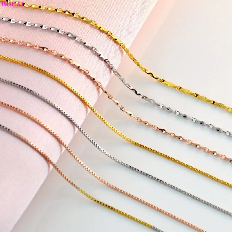 

BOCAI 100% Real Sterling Silver S925 Necklace Babysbreath Box Chain 18k Color Gold Pure Argentum Elegant Neck Chain For Women