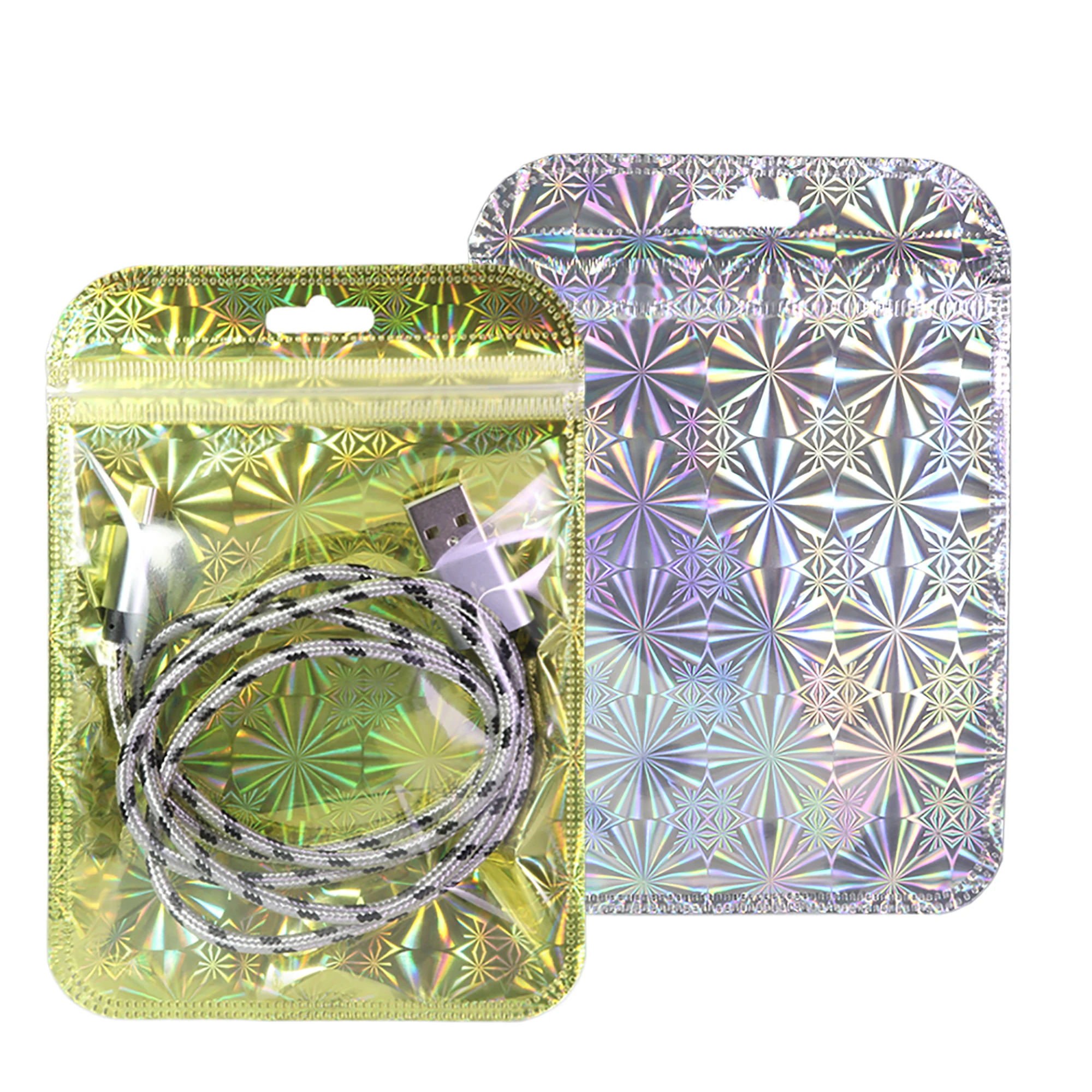 

Front Clear Zipper Lock Earphone Packaging Bag USB Cable Small Objects Plastic PP Storage Bags Sealed Mylar Pouches W/Hole 100pc