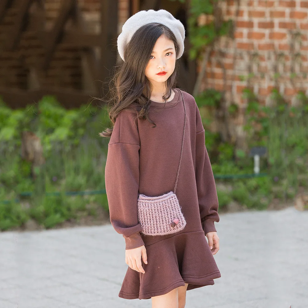 Зимние платья для девочек-подростков от 4 до 12 лет свитер с капюшоном и